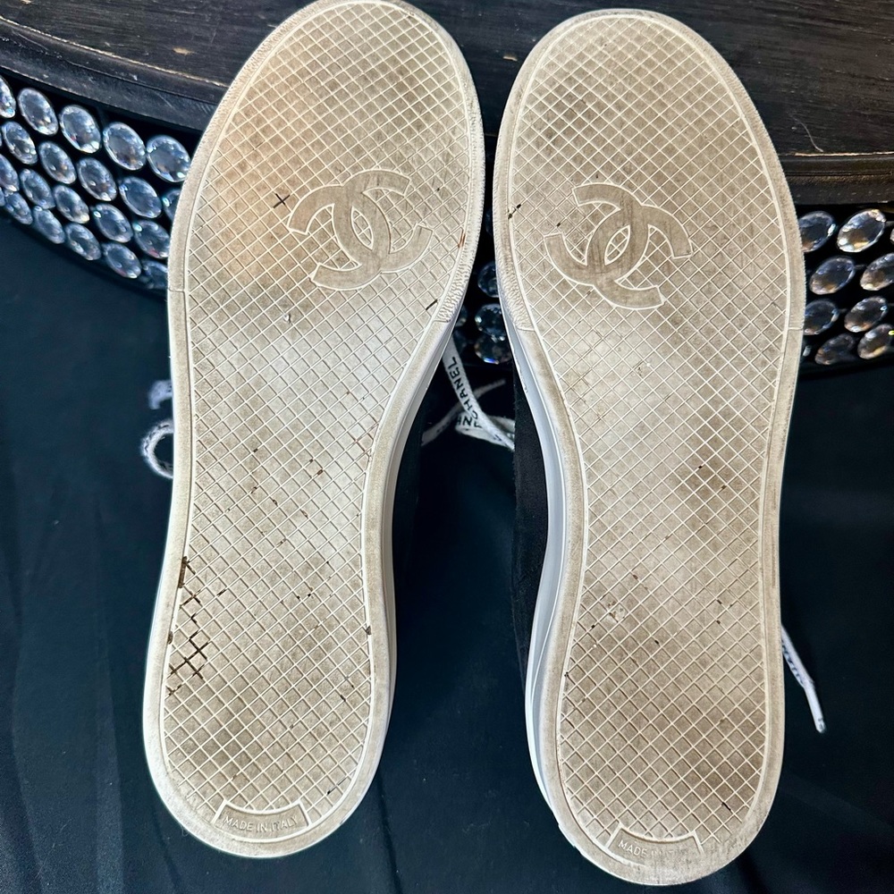 CHANEL Black Suede Sneakers with White Leather Accents - Picture 10 of 12
